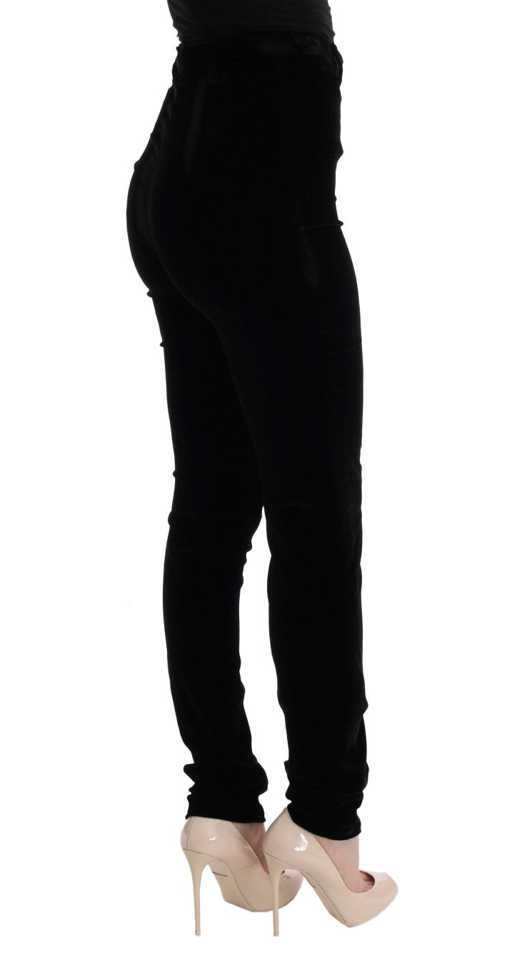 Ermanno Scervino Black Velvet Slim Fit Pants Ermanno Scervino