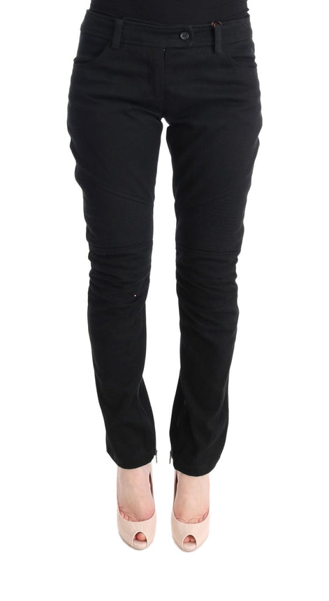 Ermanno Scervino Black Cotton Slim Fit Casual Pants Ermanno Scervino