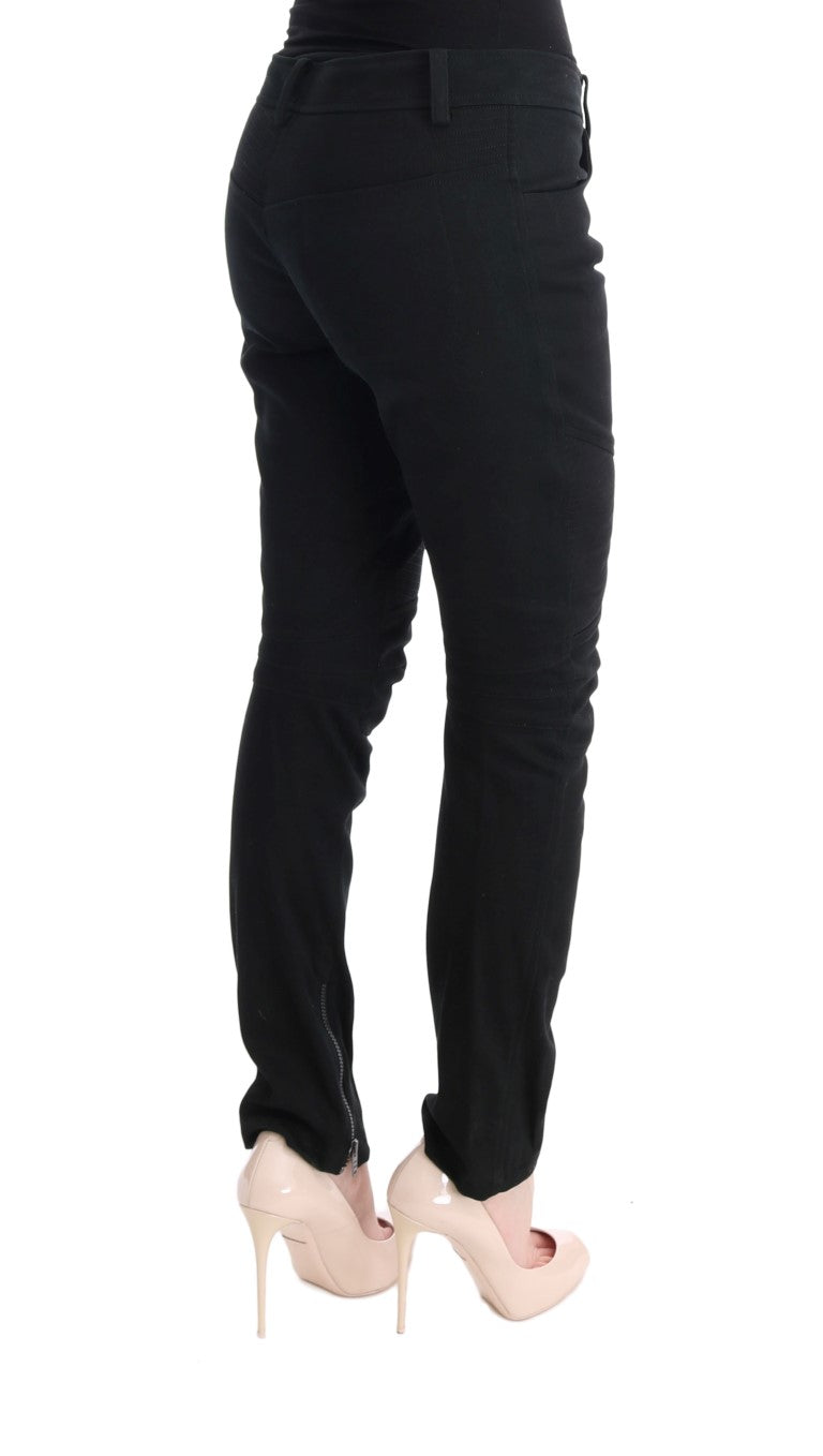 Ermanno Scervino Black Cotton Slim Fit Casual Pants Ermanno Scervino