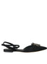 Dolce & Gabbana Black Leather Crystal Slingback Sandals Shoes Dolce & Gabbana