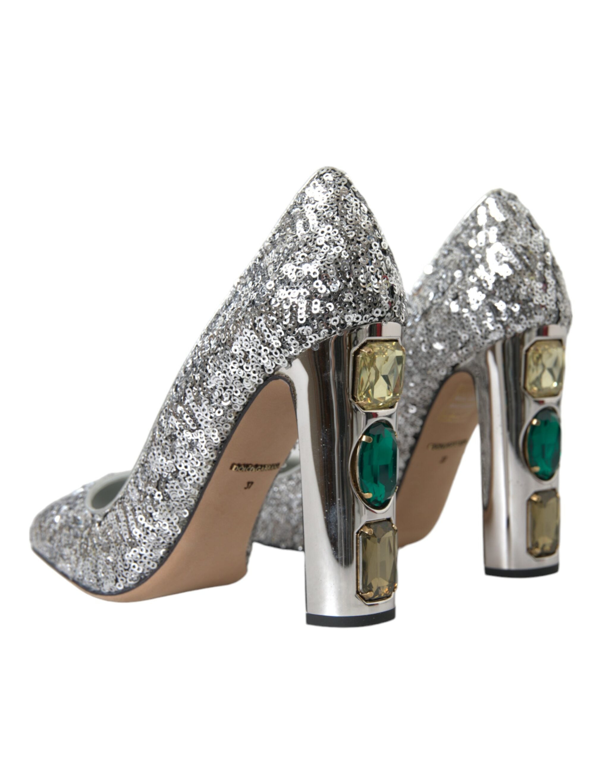 Dolce & Gabbana Silver Sequin Embellished Heels Pumps Shoes Dolce & Gabbana