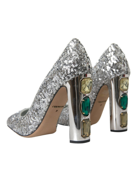 Dolce & Gabbana Silver Sequin Embellished Heels Pumps Shoes Dolce & Gabbana