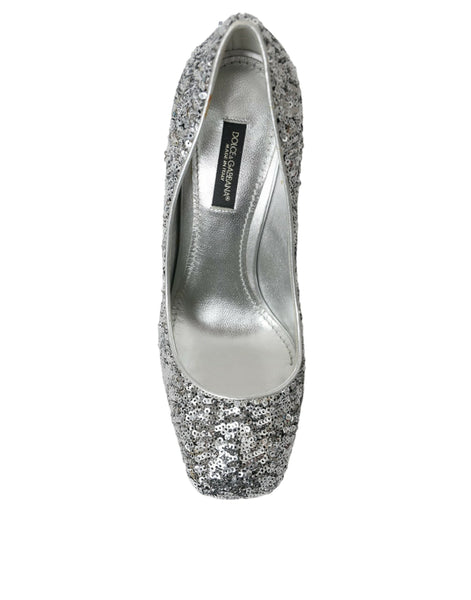 Dolce & Gabbana Silver Sequin Embellished Heels Pumps Shoes Dolce & Gabbana