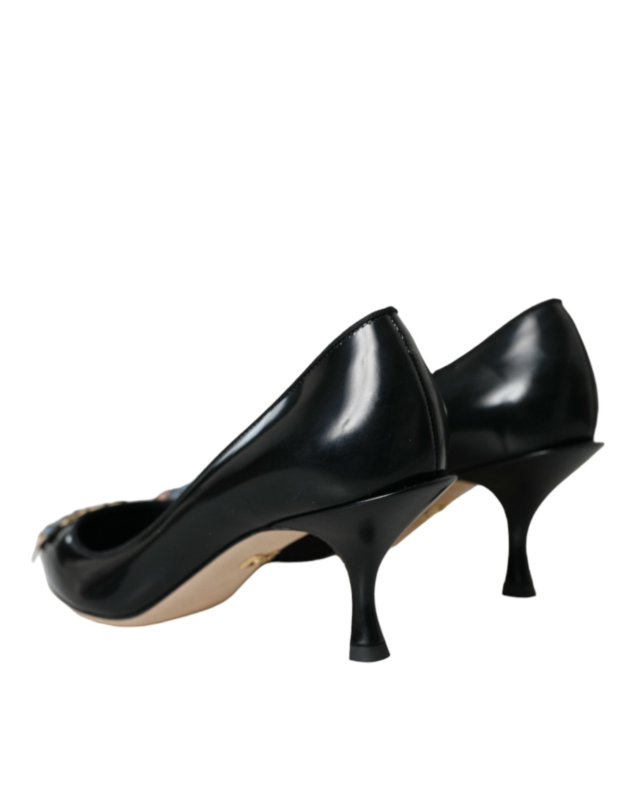 Dolce & Gabbana Black Leather BOOM Patch Heels Pumps Shoes Dolce & Gabbana