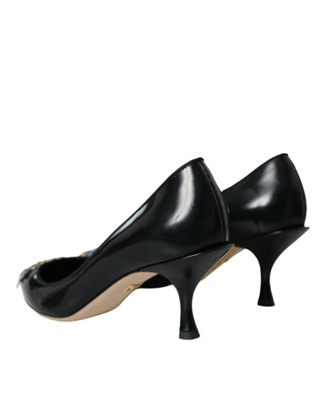 Dolce & Gabbana Black Leather BOOM Patch Heels Pumps Shoes Dolce & Gabbana