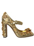 Dolce & Gabbana Gold Leather Crystal Mary Janes Pumps Shoes Dolce & Gabbana
