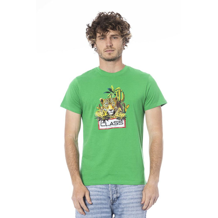 Cavalli Class Green Cotton Men T-Shirt Cavalli Class