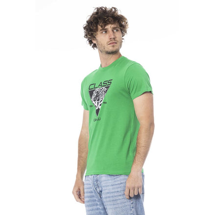 Cavalli Class Green Cotton Men T-Shirt Cavalli Class
