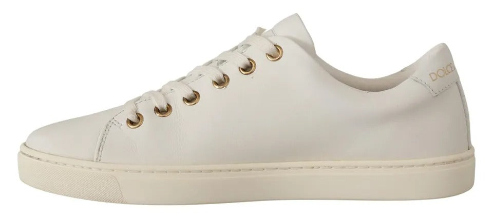 Dolce & Gabbana White Leather Gold Red Heart Sneakers Shoes Dolce & Gabbana