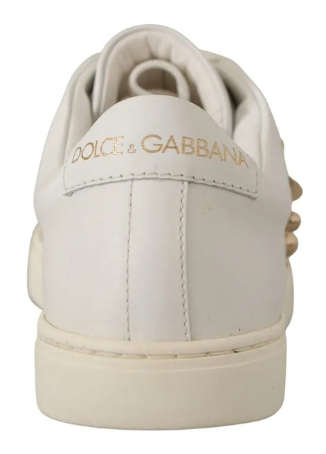 Dolce & Gabbana White Leather Gold Red Heart Sneakers Shoes Dolce & Gabbana