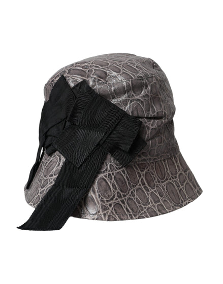 Dolce & Gabbana Black Gray Patterned Leather Bucket Hat Dolce & Gabbana