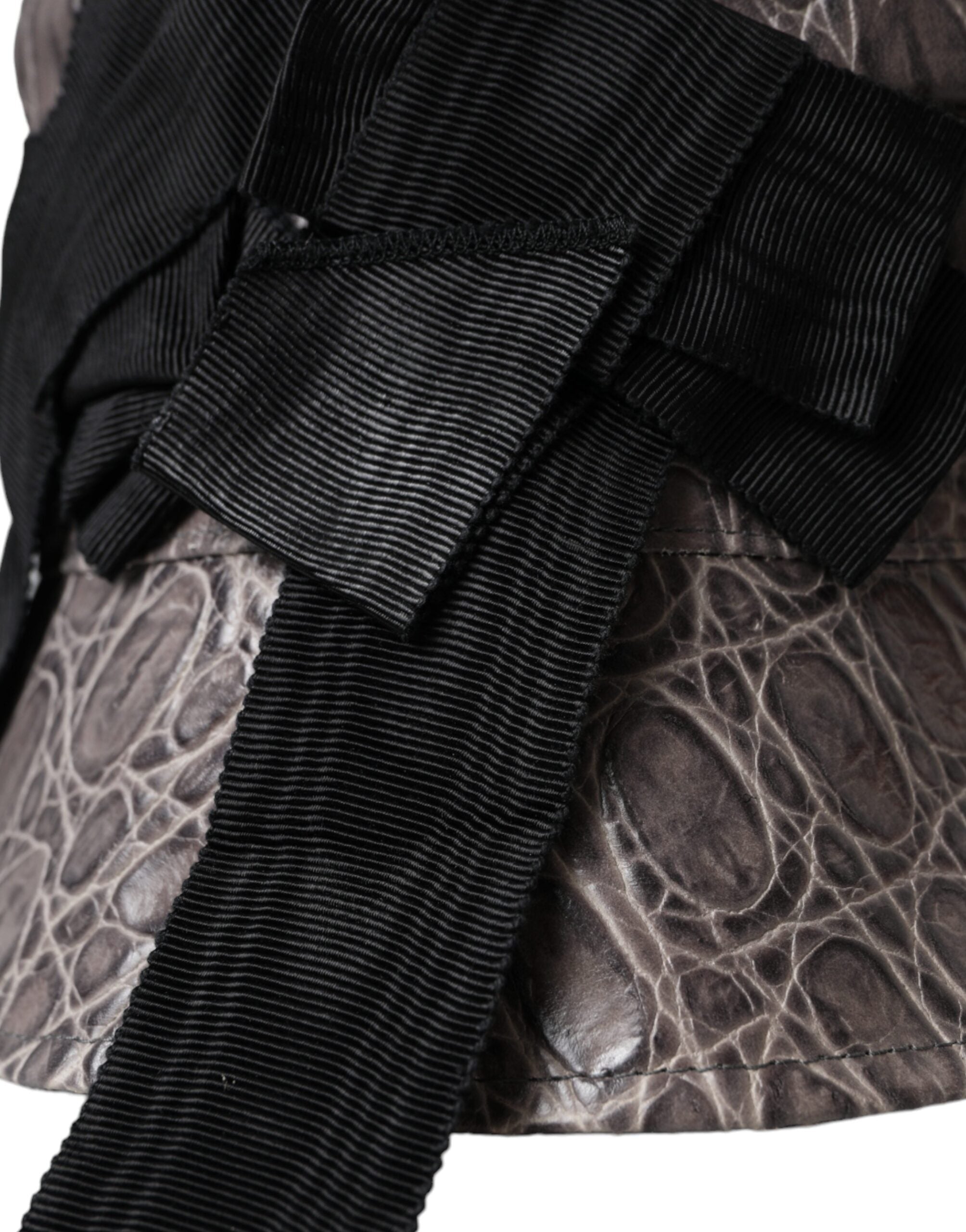 Dolce & Gabbana Black Gray Patterned Leather Bucket Hat Dolce & Gabbana