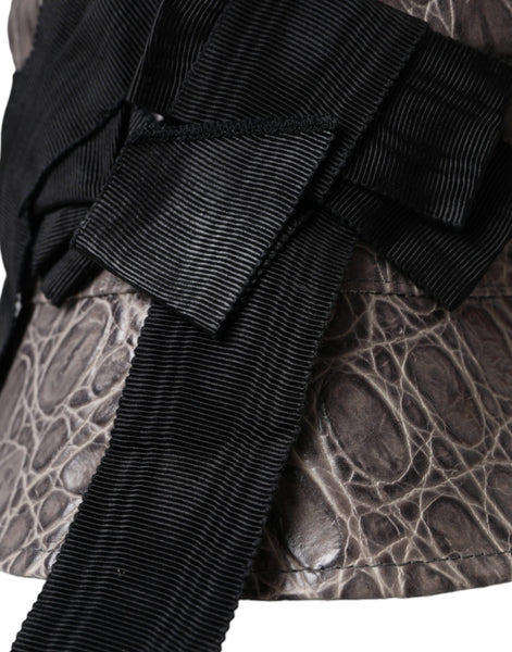 Dolce & Gabbana Black Gray Patterned Leather Bucket Hat Dolce & Gabbana