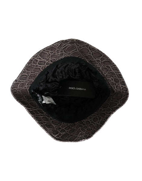 Dolce & Gabbana Black Gray Patterned Leather Bucket Hat Dolce & Gabbana