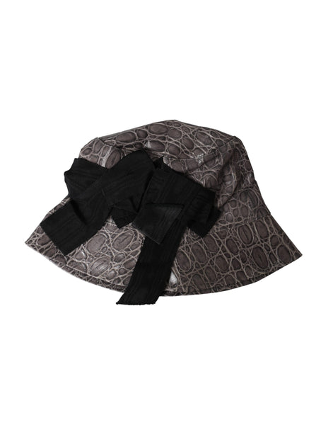 Dolce & Gabbana Black Gray Patterned Leather Bucket Hat Dolce & Gabbana