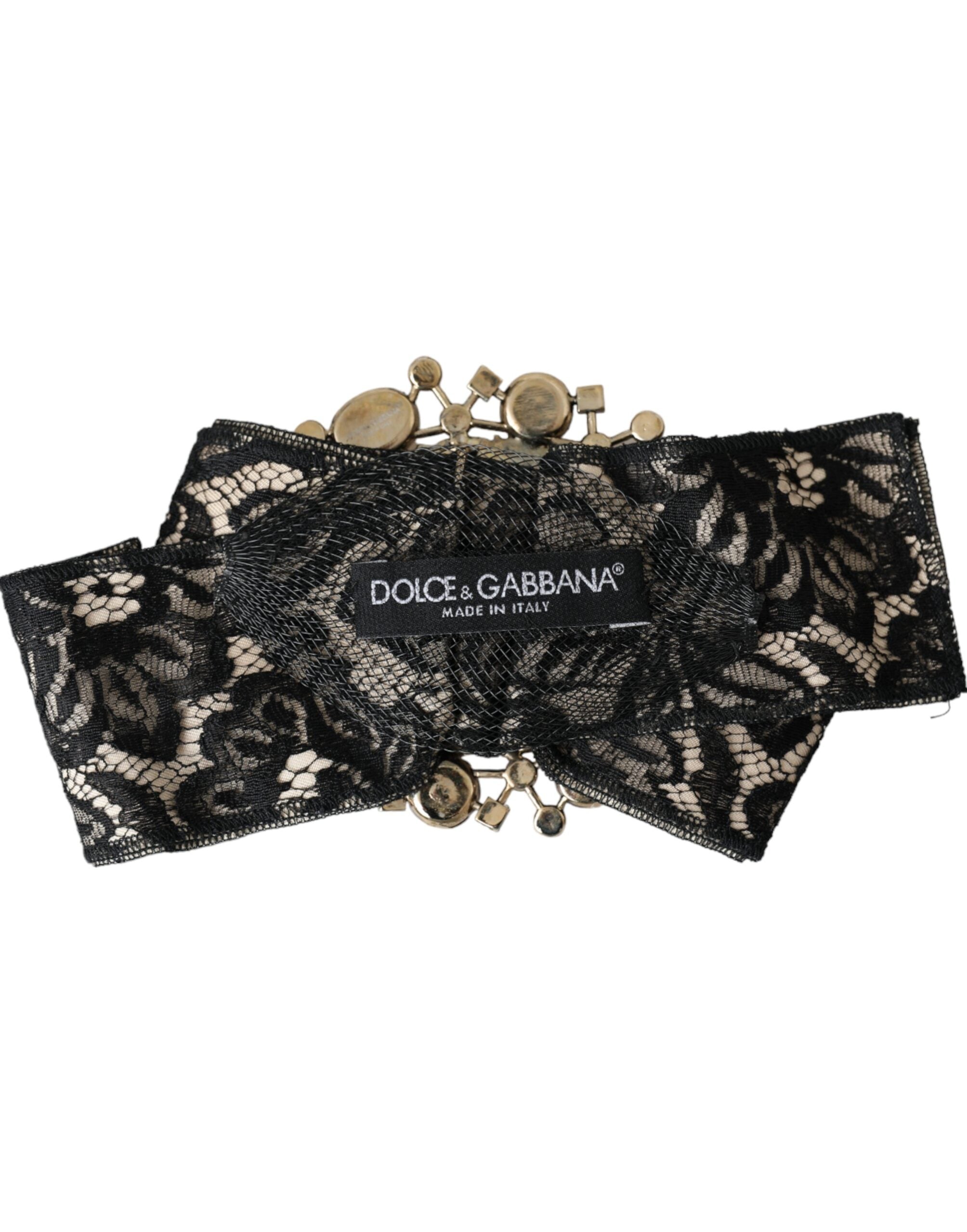 Dolce & Gabbana Black Lace Crystal Handmade Brooch Hair Pin Dolce & Gabbana