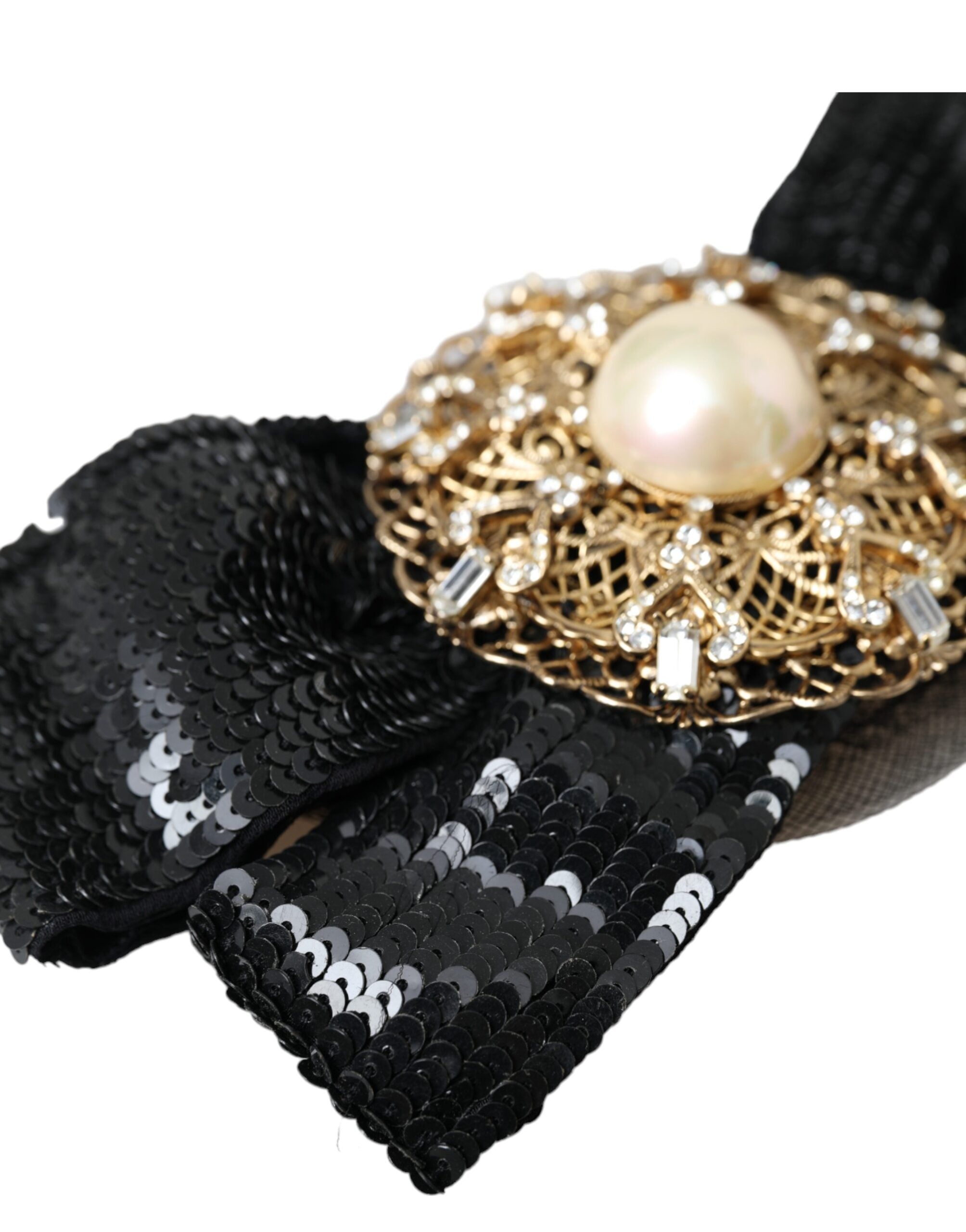 Dolce & Gabbana Black Sequin Pearl Handmade Brooch Hair Pin Dolce & Gabbana
