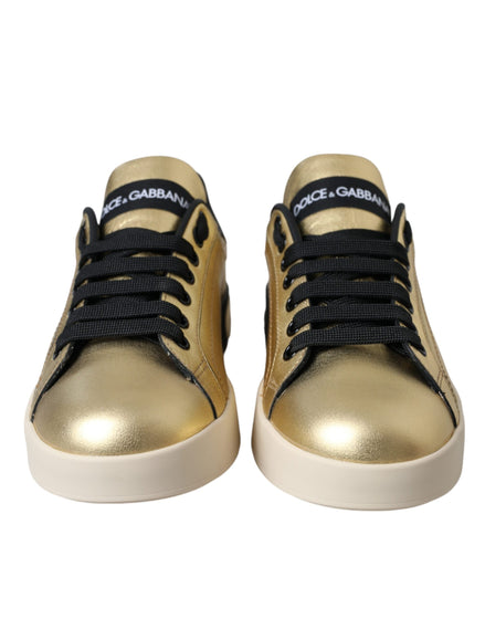 Dolce & Gabbana Gold Portofino Calf Leather Sneakers Women Shoes Dolce & Gabbana