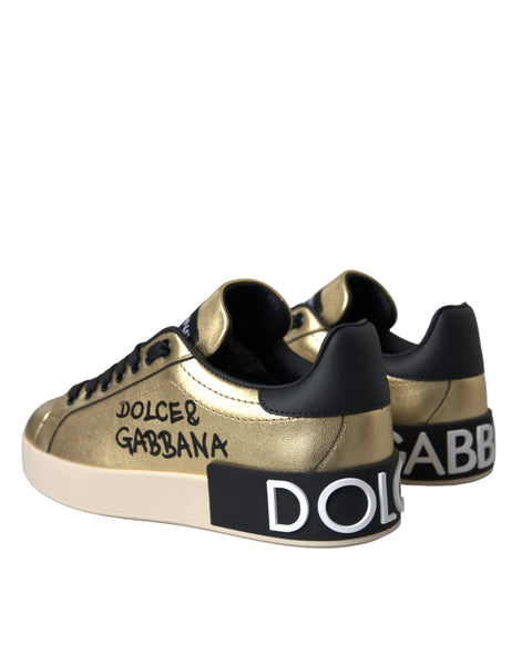 Dolce & Gabbana Gold Portofino Calf Leather Sneakers Women Shoes Dolce & Gabbana