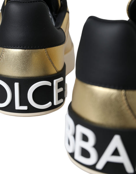 Dolce & Gabbana Gold Portofino Calf Leather Sneakers Women Shoes Dolce & Gabbana