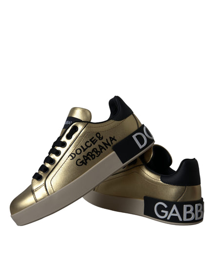 Dolce & Gabbana Gold Portofino Calf Leather Sneakers Women Shoes Dolce & Gabbana