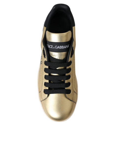 Dolce & Gabbana Gold Portofino Calf Leather Sneakers Women Shoes Dolce & Gabbana
