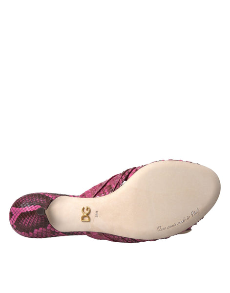Dolce & Gabbana Pink Exotic Leather Kitten Heels Slides Shoes Dolce & Gabbana