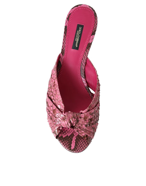 Dolce & Gabbana Pink Exotic Leather Kitten Heels Slides Shoes Dolce & Gabbana
