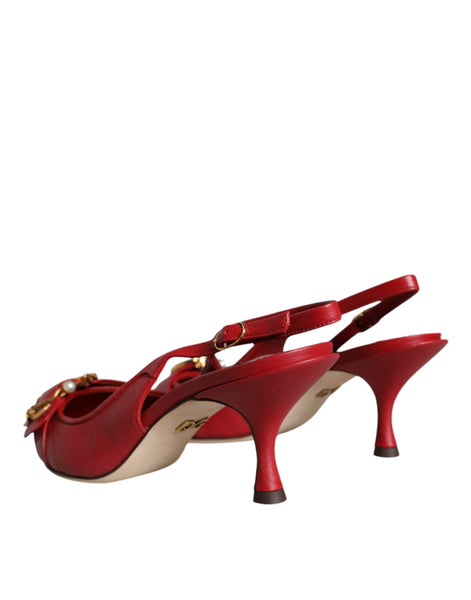 Dolce & Gabbana Red Devotion Leather Heels Slingback Shoes Dolce & Gabbana