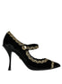 Dolce & Gabbana Black Mary Janes Velvet Gold Pumps Shoes Dolce & Gabbana