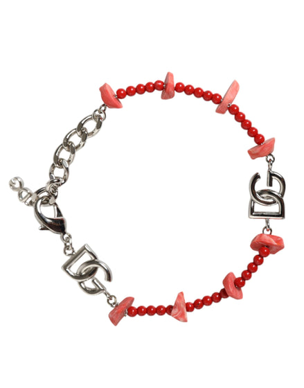 Dolce & Gabbana Silver Tone Brass Beaded Resin DG Logo Chain Bracelet Dolce & Gabbana