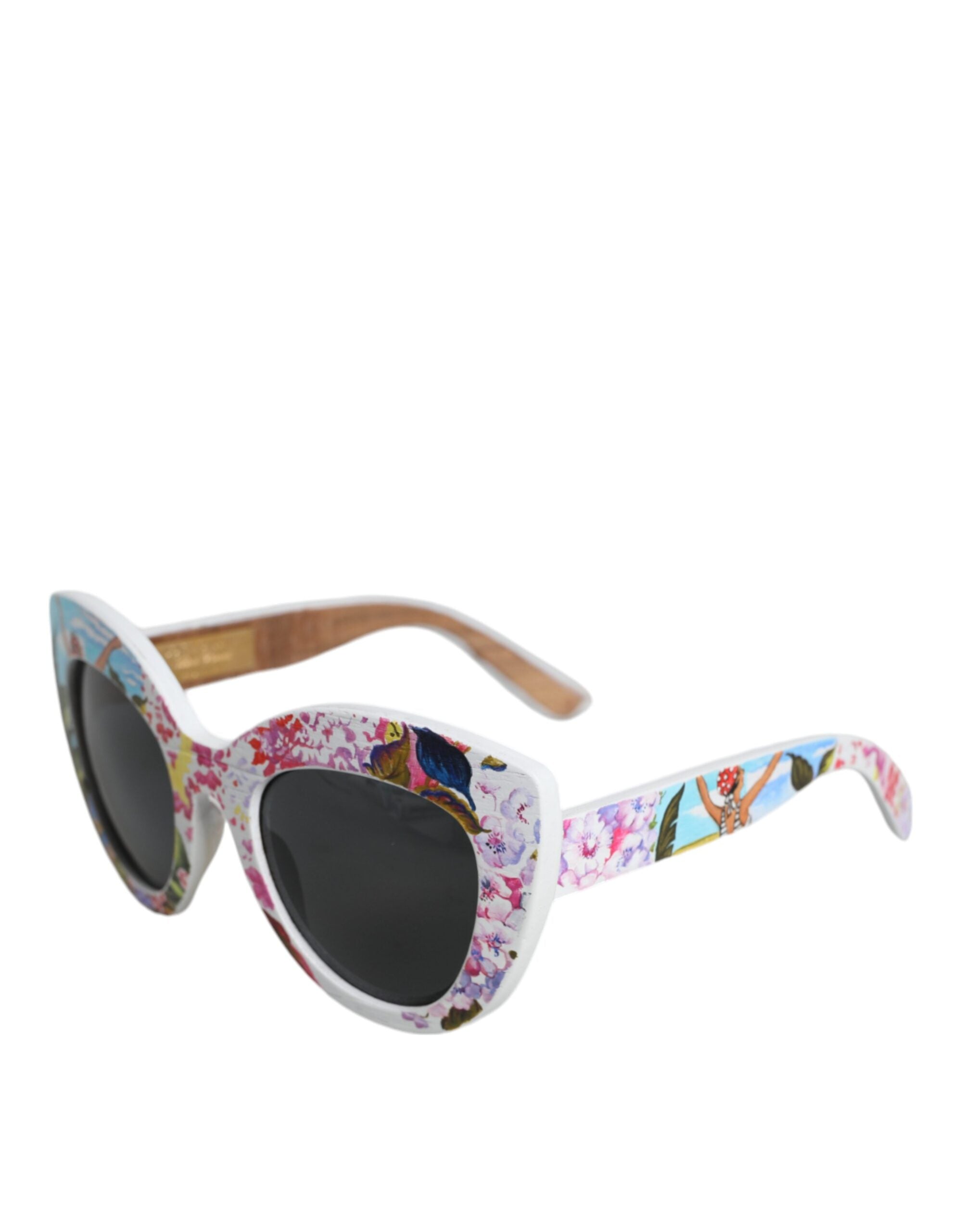 Dolce & Gabbana Multicolor Wood Crystal Brass Frame Floral Hand Paint Sunglasses Dolce & Gabbana