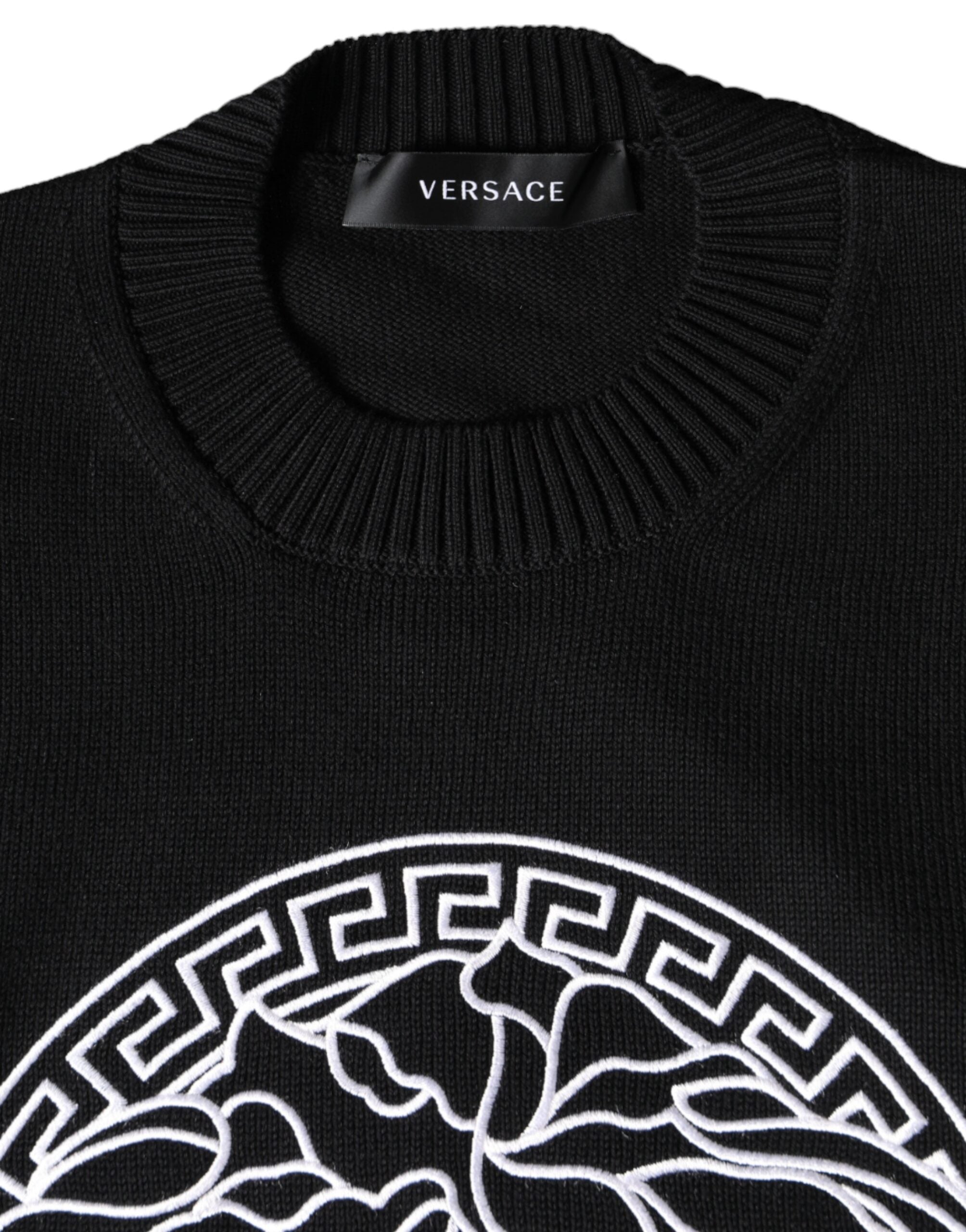 Versace Black Medusa Embroidery Crew Neck Pullover Sweater Versace