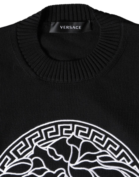 Versace Black Medusa Embroidery Crew Neck Pullover Sweater Versace