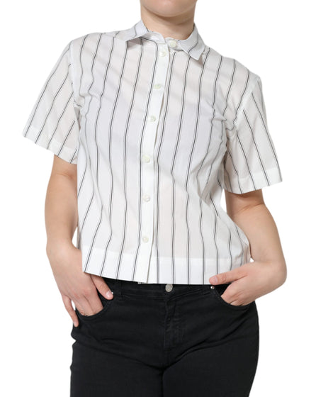 Dolce & Gabbana White Striped Collared Short Sleeve Polo Top Dolce & Gabbana