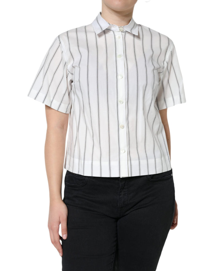 Dolce & Gabbana White Striped Collared Short Sleeve Polo Top Dolce & Gabbana