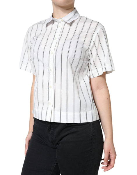 Dolce & Gabbana White Striped Collared Short Sleeve Polo Top Dolce & Gabbana