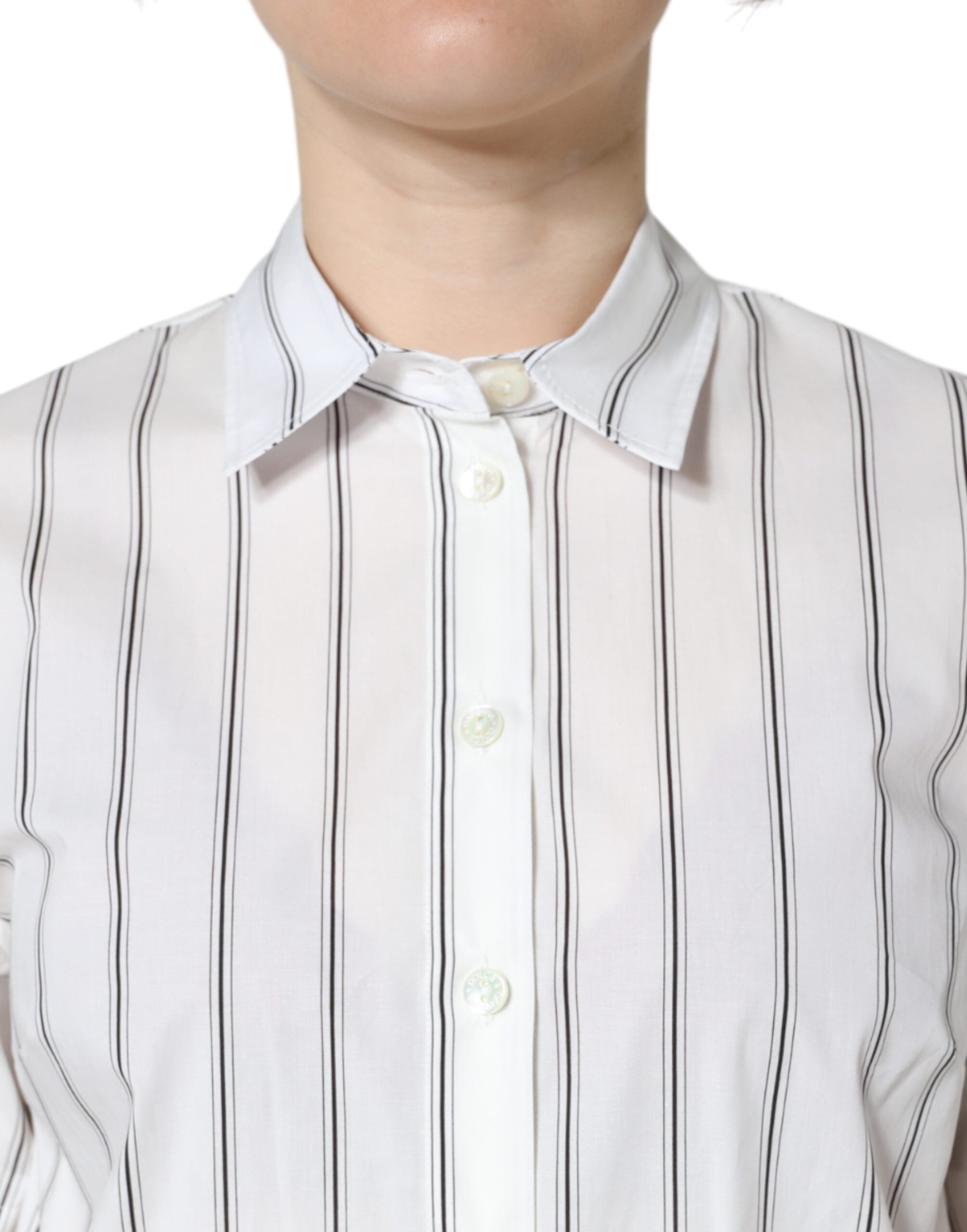 Dolce & Gabbana White Striped Collared Short Sleeve Polo Top Dolce & Gabbana