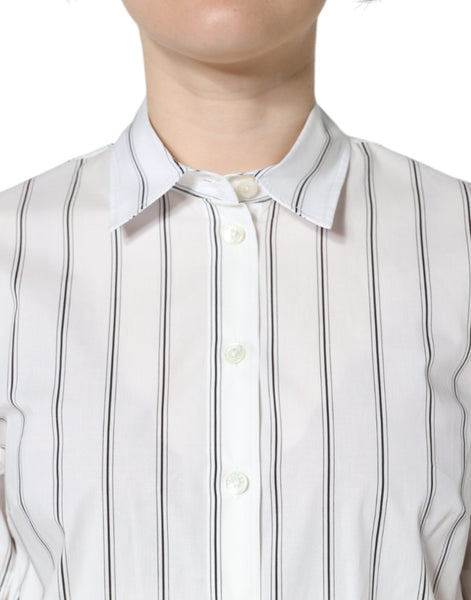 Dolce & Gabbana White Striped Collared Short Sleeve Polo Top Dolce & Gabbana