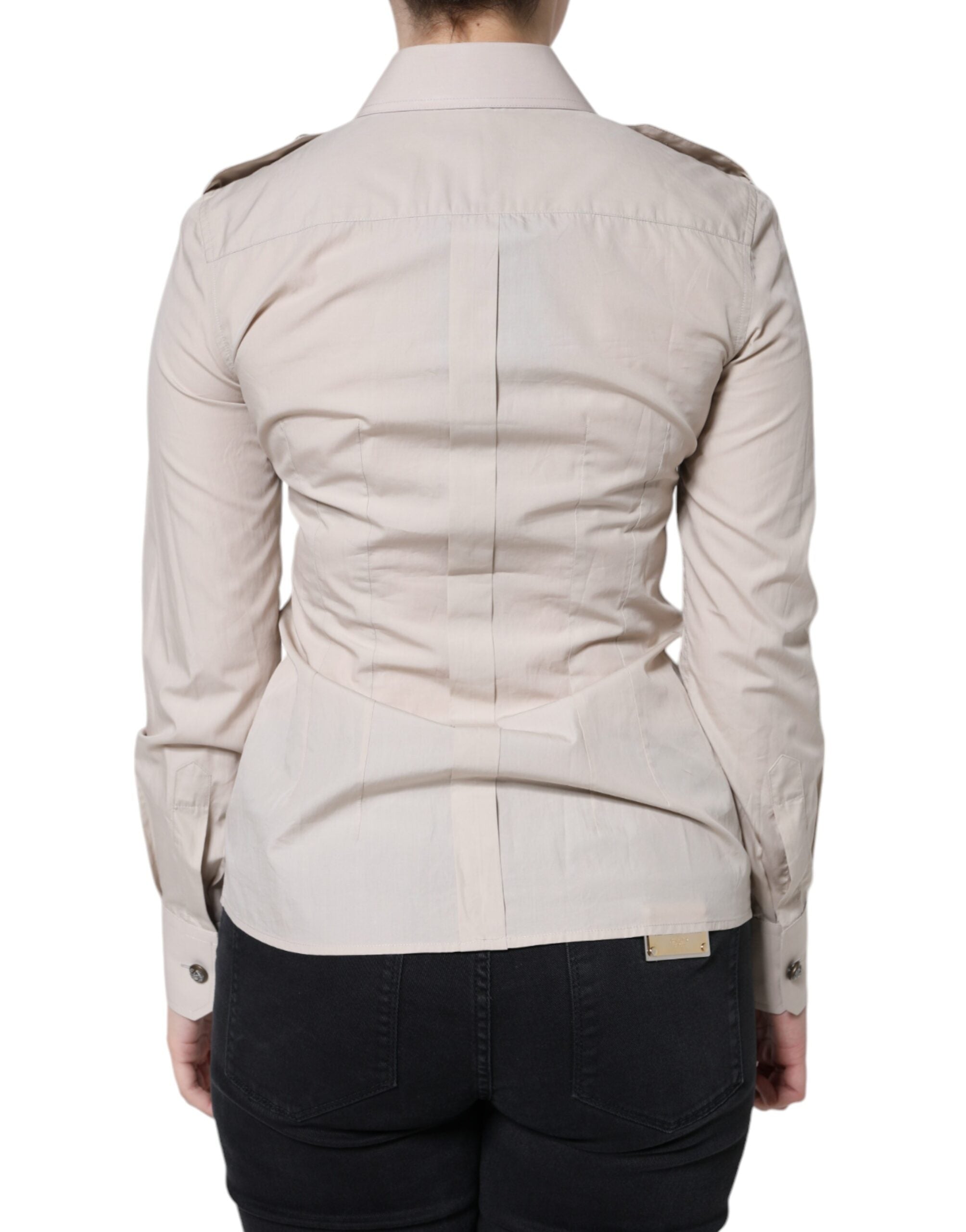 Dolce & Gabbana Beige Cotton Collared Button Down Shirt Top Dolce & Gabbana