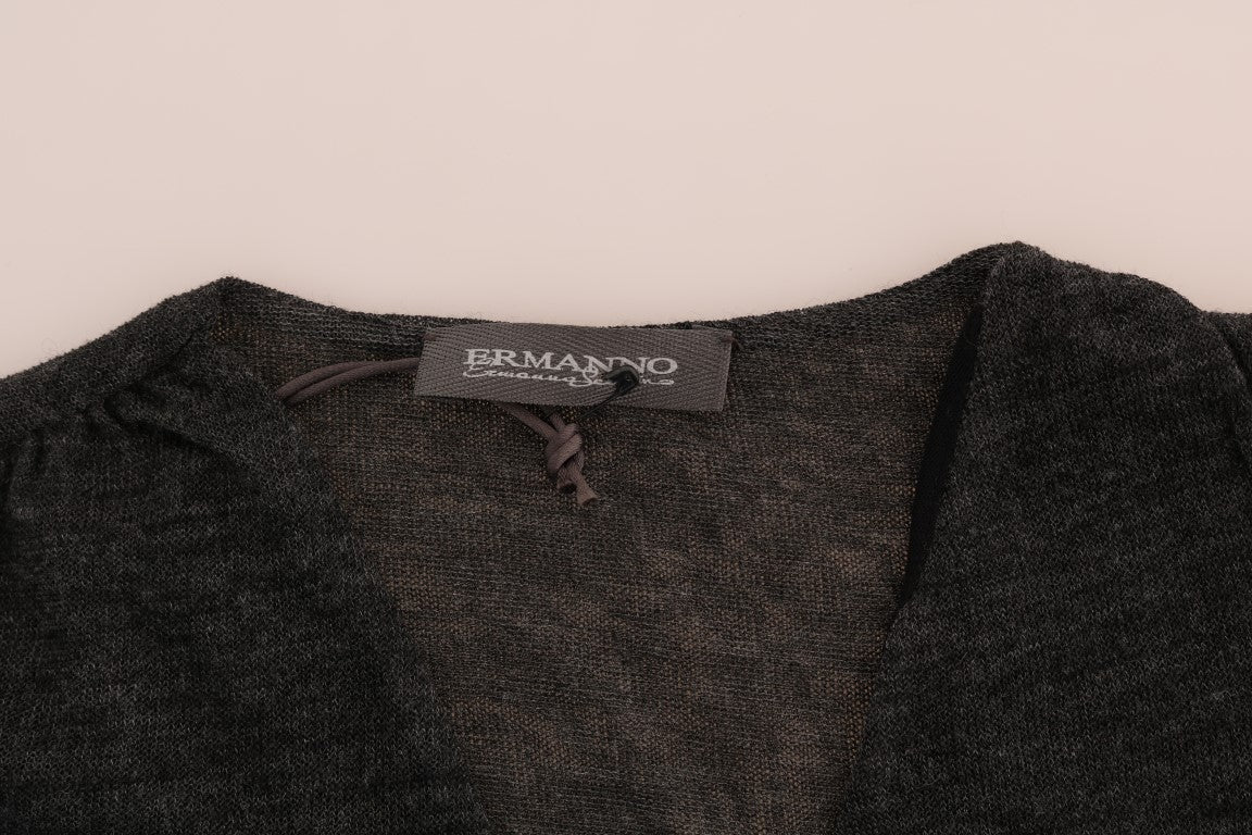 Ermanno Scervino Gray Wool Lace Top Long Sleeved T-shirt Ermanno Scervino
