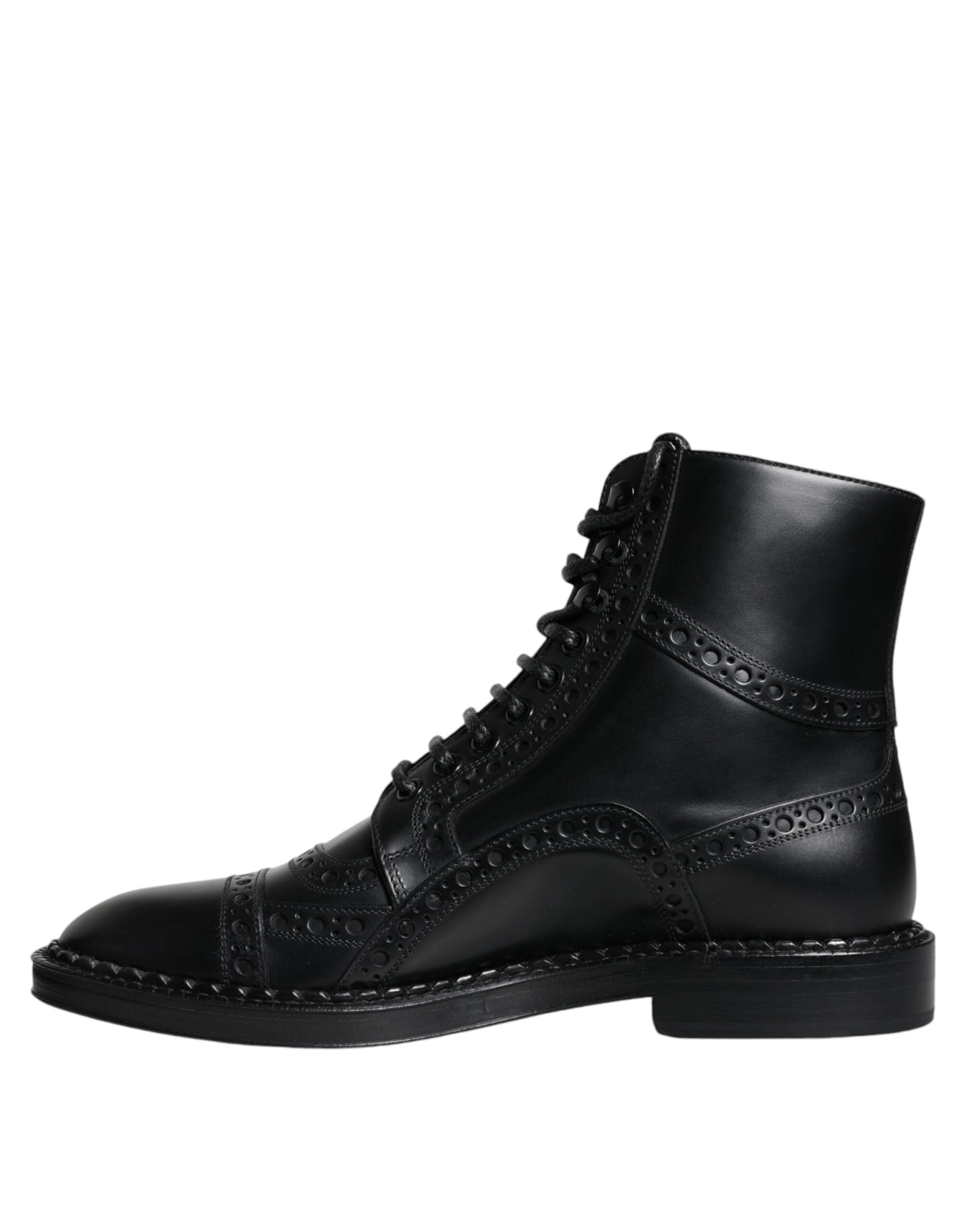 Dolce & Gabbana Black Leather Lace Up Mid Calf Boots Shoes Dolce & Gabbana