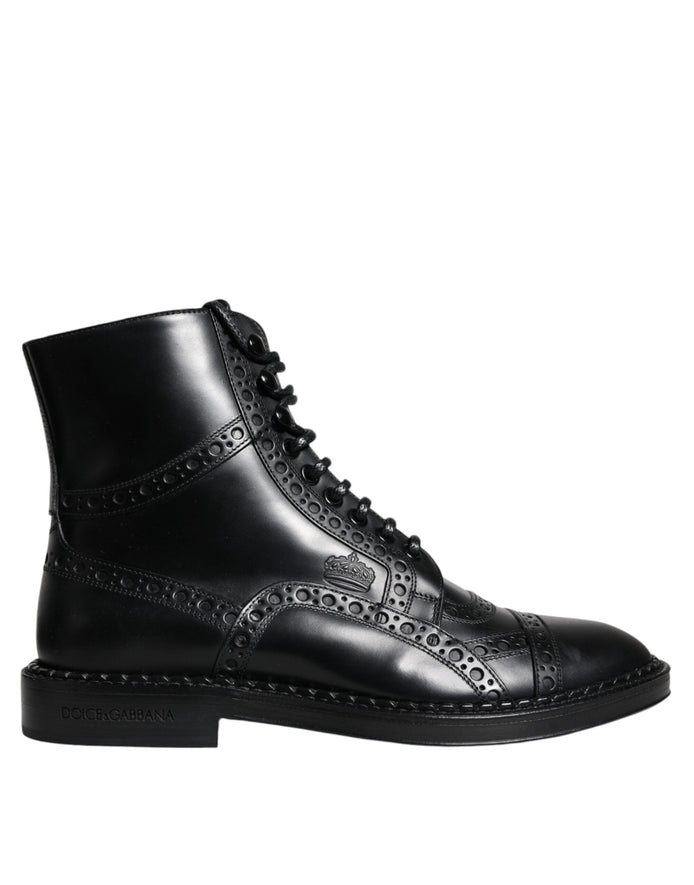 Dolce & Gabbana Black Leather Lace Up Mid Calf Boots Shoes Dolce & Gabbana