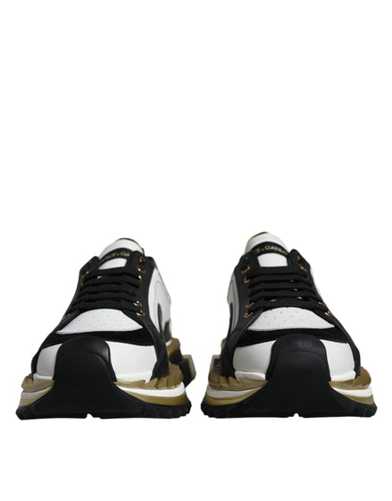 Dolce & Gabbana White Gold Black Leather SUPER KING Sneakers Shoes Dolce & Gabbana