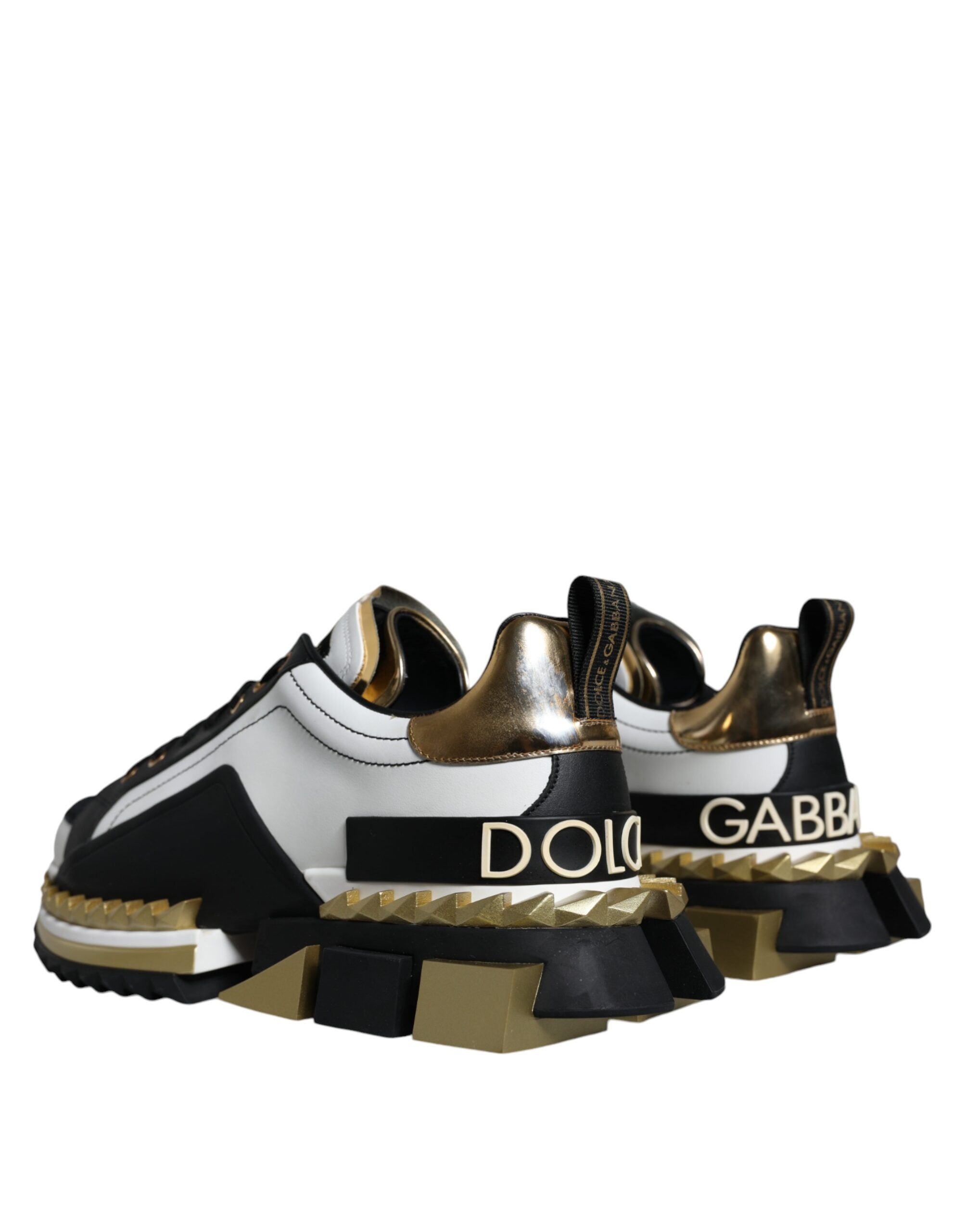Dolce & Gabbana White Gold Black Leather SUPER KING Sneakers Shoes Dolce & Gabbana