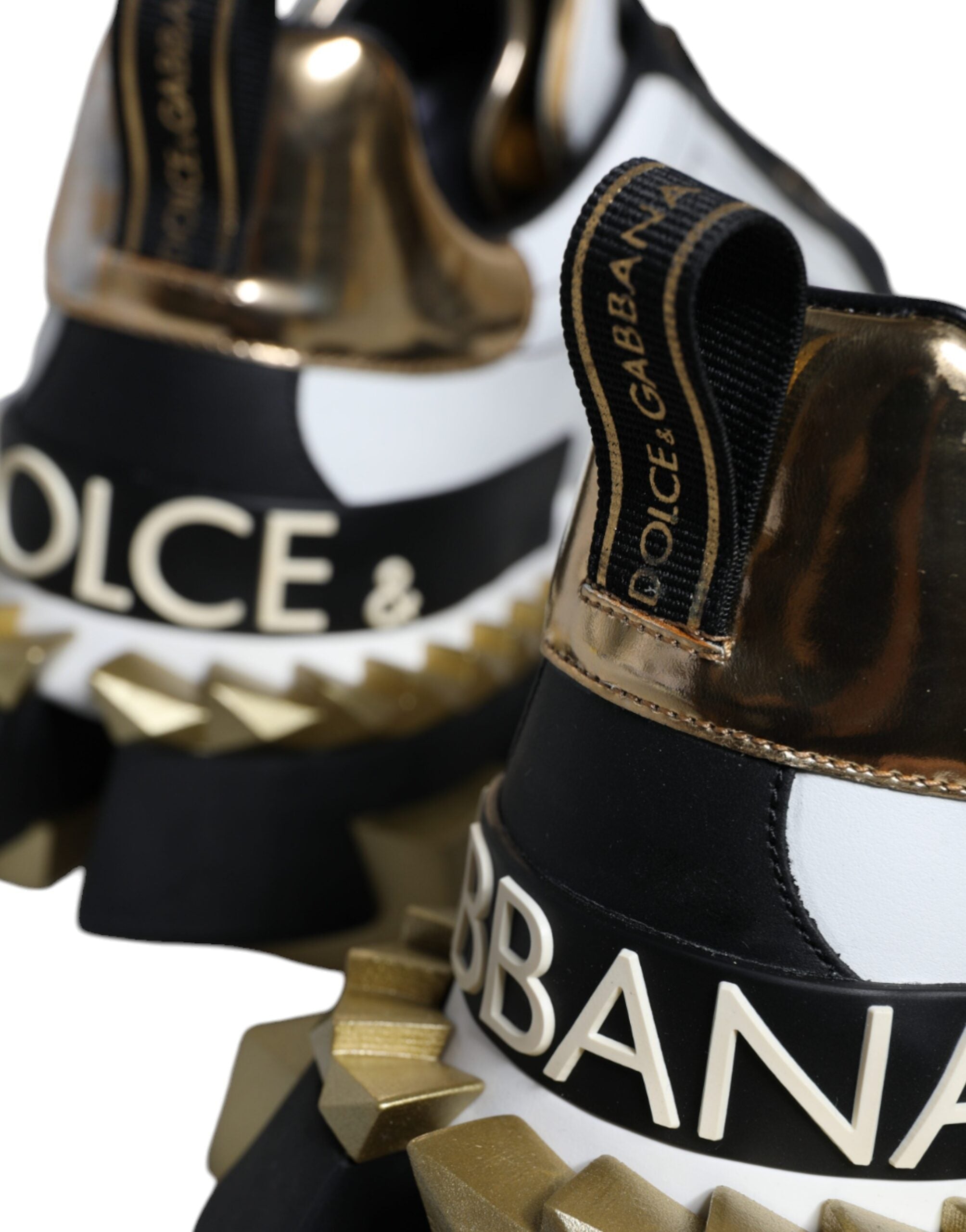 Dolce & Gabbana White Gold Black Leather SUPER KING Sneakers Shoes Dolce & Gabbana