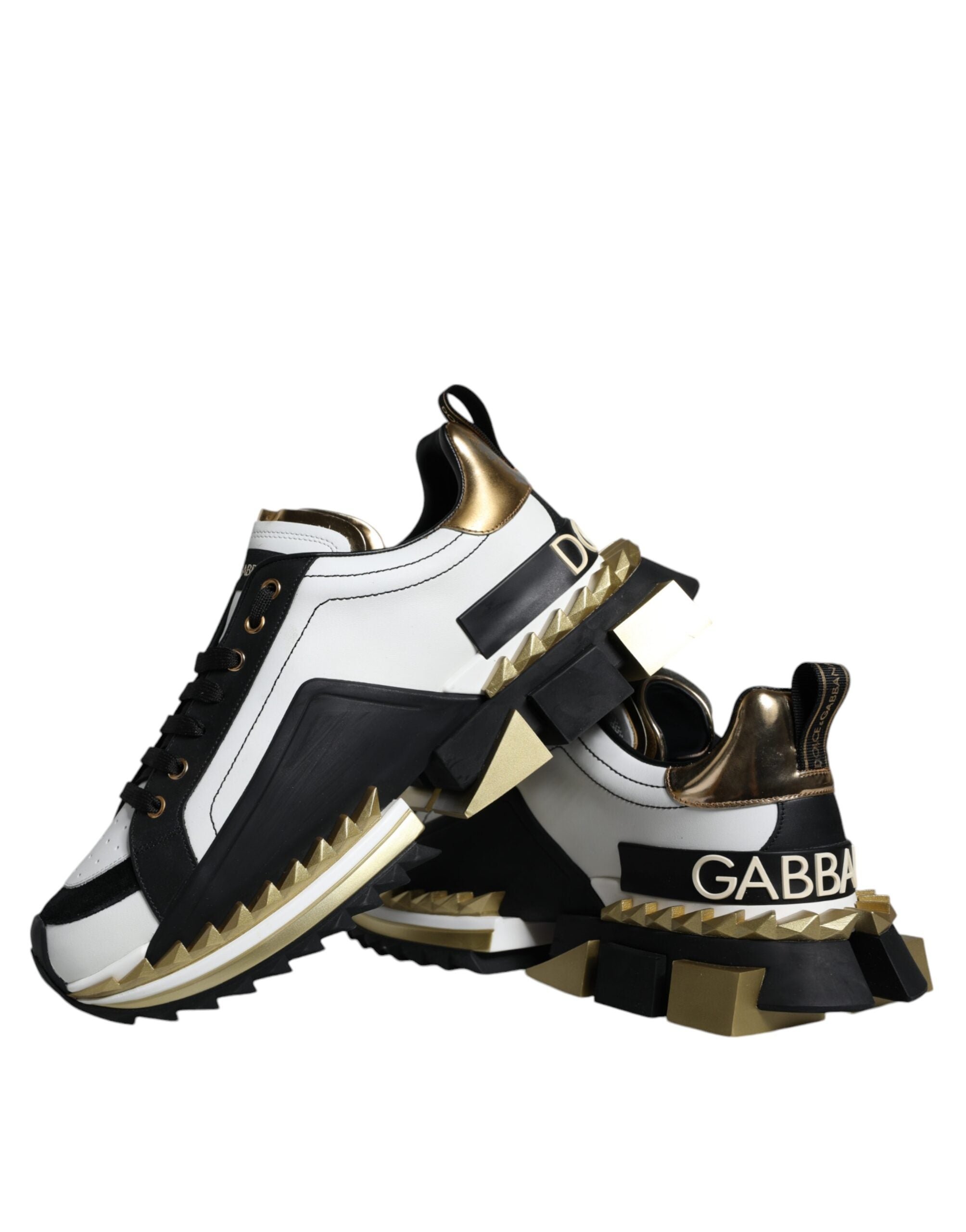Dolce & Gabbana White Gold Black Leather SUPER KING Sneakers Shoes Dolce & Gabbana