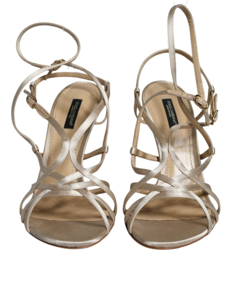 Dolce & Gabbana Beige Leather Stiletto Heels Sandals Shoes Dolce & Gabbana