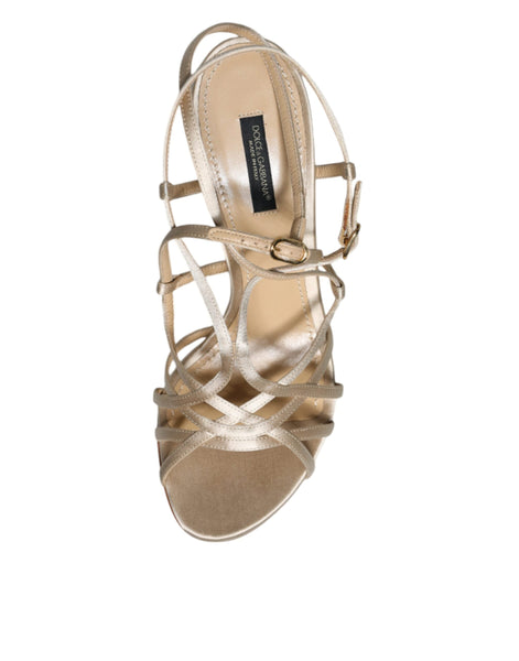 Dolce & Gabbana Beige Leather Stiletto Heels Sandals Shoes Dolce & Gabbana