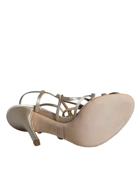 Dolce & Gabbana Beige Leather Stiletto Heels Sandals Shoes Dolce & Gabbana